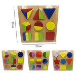 Baby Toys 20cm Montessori Wooden Colorful Geometry Shape Cognition Puzzle Board Toys For Kids Early Learning Education 3D Puzzle