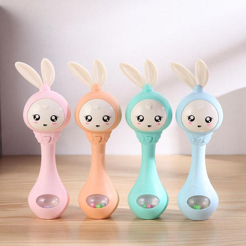 Musical Flashing Baby Rattles Teether Rattle Toy Hand Bells Cute Rabbit Hand Bells Newborn Infant Early Educational Toys 0-12M