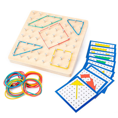 Wooden Geoboard Mathematical Manipulative Material Array Block Geo Board Graphical Educational Toy With Pattern Cards Montessori